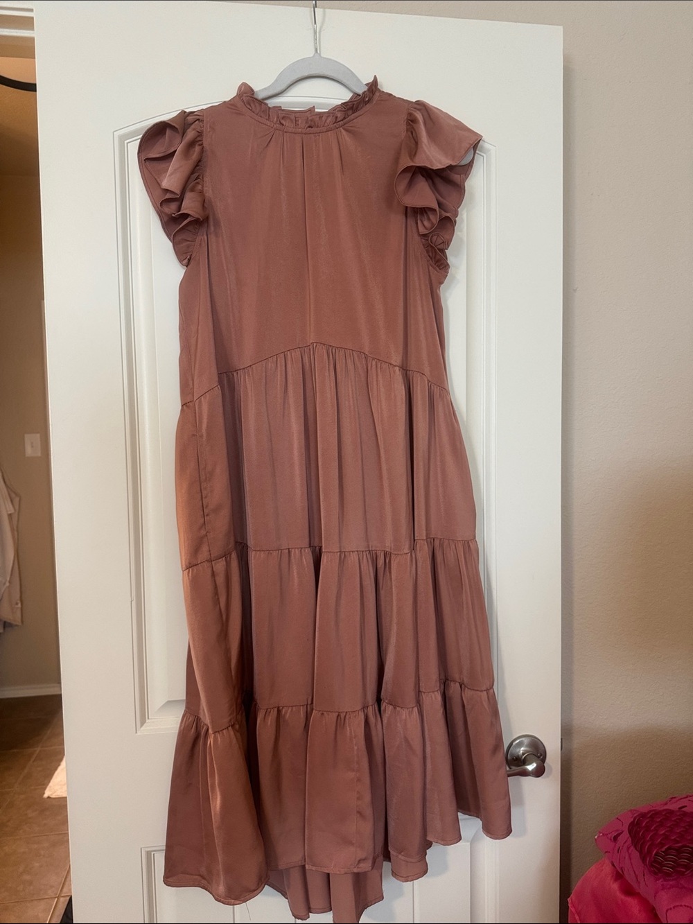 Girls' Ruffle Sleeve Tiered Dress - Dusty Rose